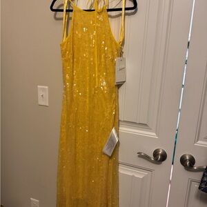 Mac Duggal Radiant Yellow Sequin Backless Dress